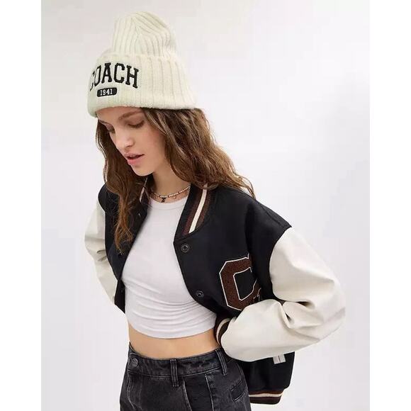NWT Coach 1941 Embroidered Knit Beanie Wool CU806 Chalk White Unisex One Size - Picture 8 of 9
